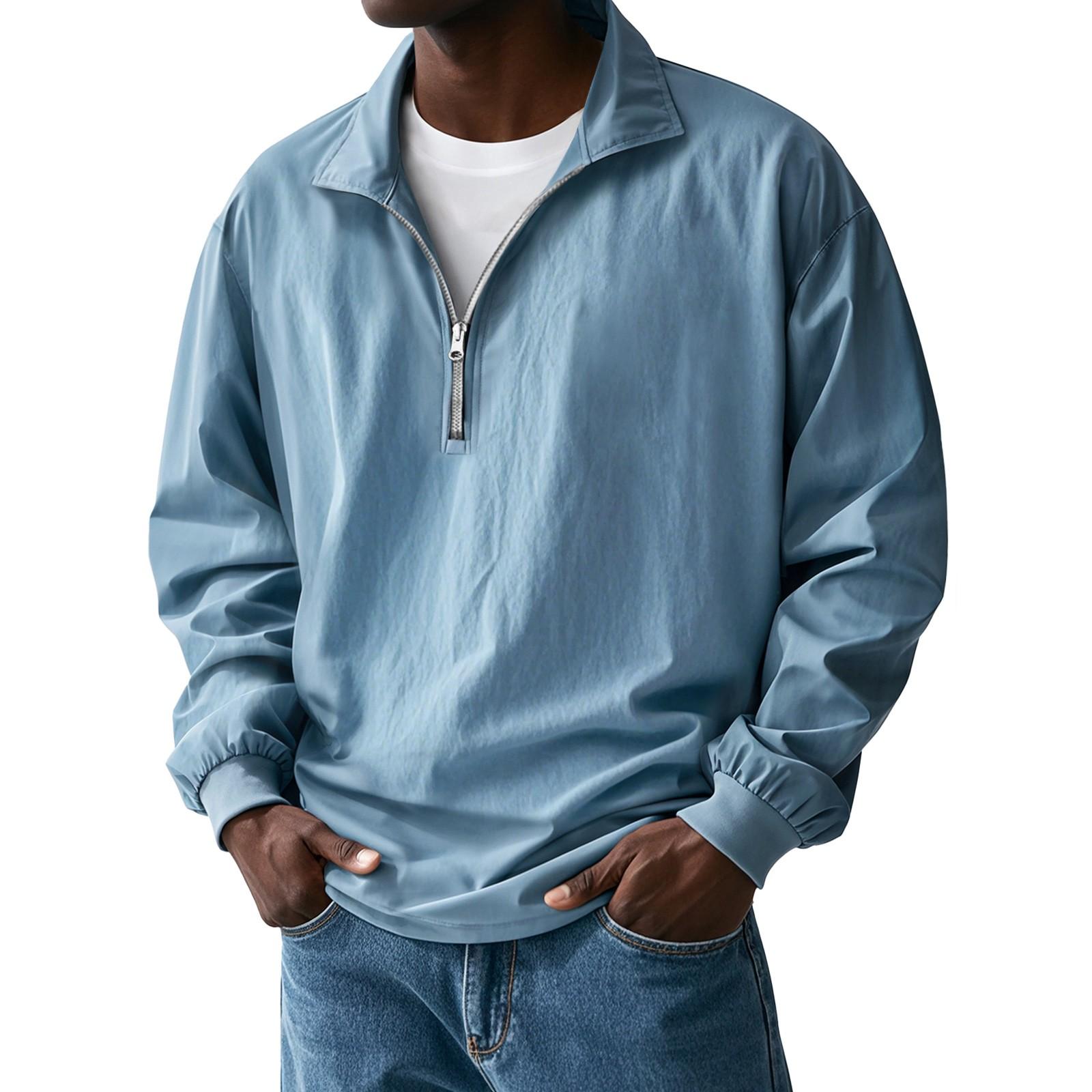 

Мужская свободная повседневная толстовка с длинными рукавами, лацканами и застежкой-молнией M синий