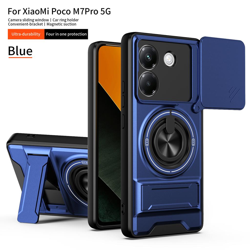 Funda for POCO M7 Pro 5G Case Rotatable Slide Camera Protection Ring Stand Shockproof Cover Capa Funda