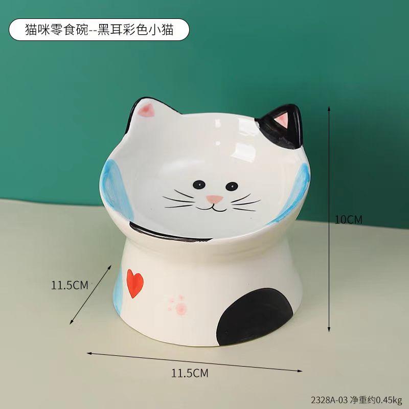 Cute Ceramic Cat Bowl,Tall Neck Protection,Anti-knock,Leak-proof Oblique Mouth,Anti-black Chin Cat Dog Food Basin,Pet Supplies