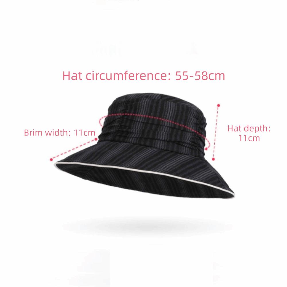 Fashion Pleated Bucket Hat Breathable Striped Sun Protection Hat Foldable Wide Brim Hat Summer