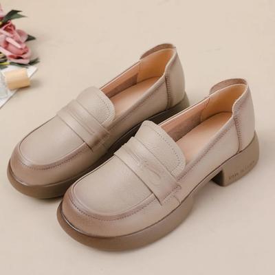 Dámské kožené boty z hovězí kůže s tlustou podrážkou z pravé kůže retro mokasíny dámské jednoboty vysoké 3,5 cm boty pro ženy