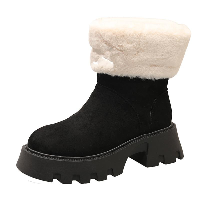 Осенне-зимняя обувь Женские сапоги на толстом и высоком каблуке Зимние сапоги из точеной шерсти Хлопок 35 чёрный 2476₽
