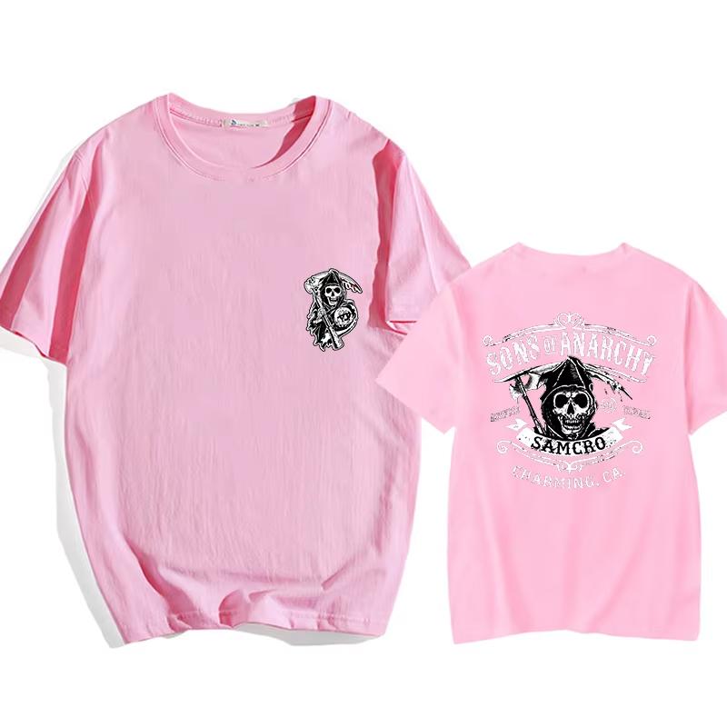 Trend Spring and Autumn Men's Loose Street Skull Pattern Printed T-Shirt Y2K Skull Harajuku Shirt Men's T-Shirt Tops