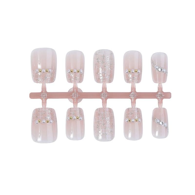 

Pink Press on Nails Medium Coffin Shape Elegant Stick on Nails with Rouge Designs for Women and Girls Increase the size