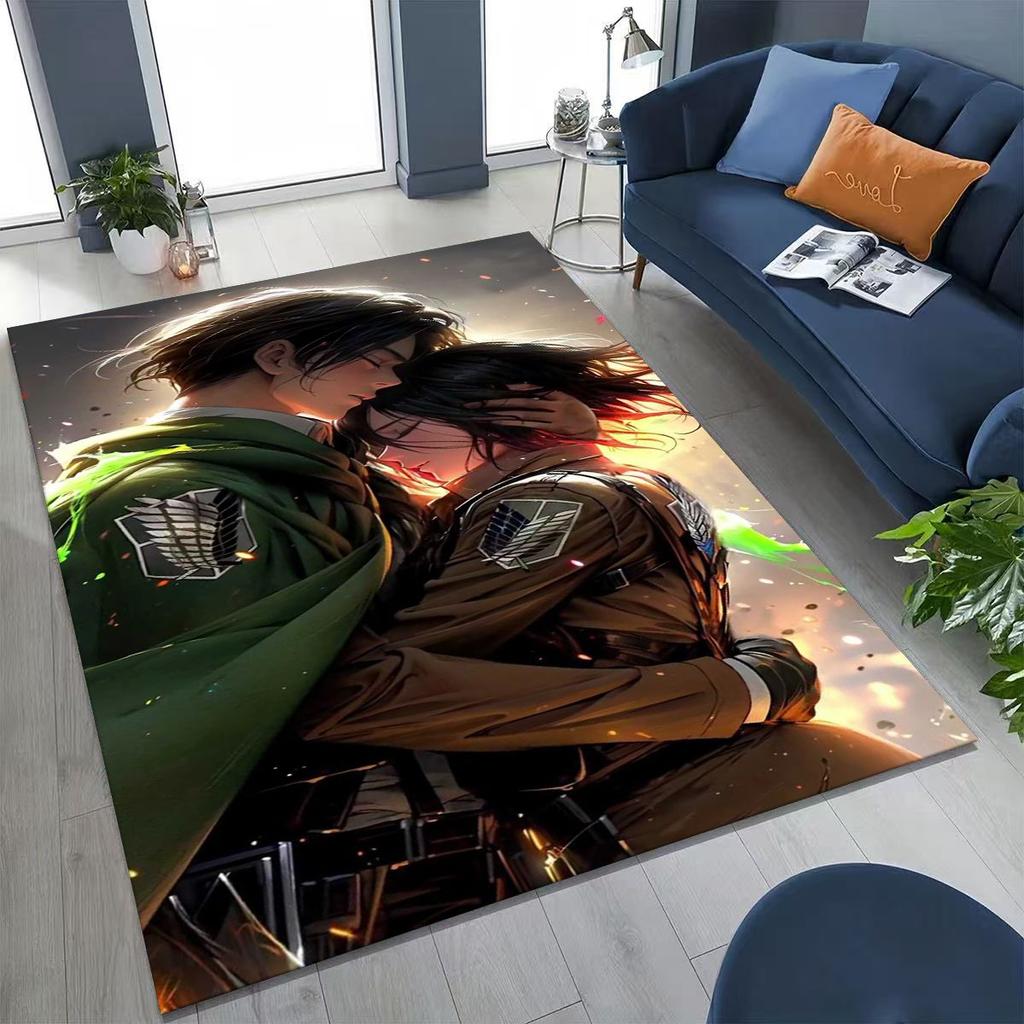 2026 New Anime Attack on Titan Eren Mikasa Cartoon Rug for Bedroom Living Room Sofa Home Doormat Decor,Kids Non-slip Floor Mat