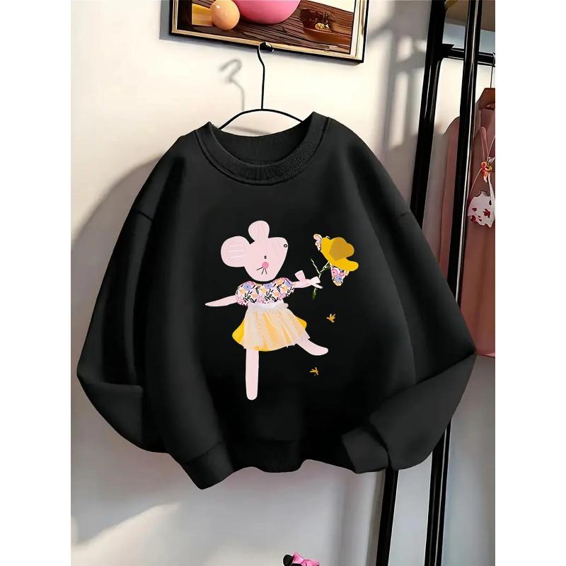 Girls' Crewneck Sweatshirt - Floral Pattern with Pastel Colors And Machine Washable, Spring And Autumn