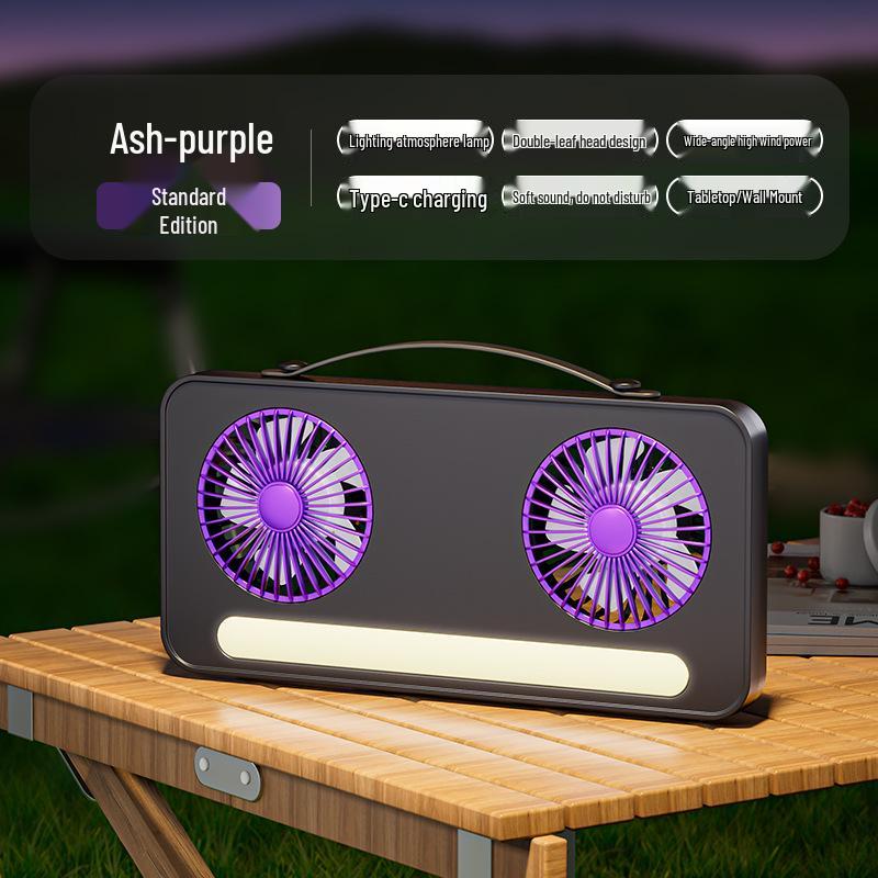 Dual-Head USB Rechargeable Desktop & Wall-Mounted Fan 25 x 12.6 x 5.1 cm