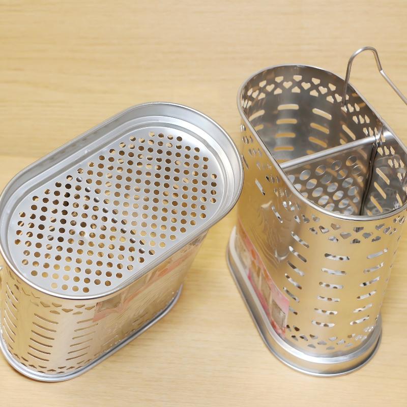 Rustfrit Stål Redskabsholder Til Køkkenbord, 2 Rum Bestik Organizer Med Kroge, Opvaskemaskine Sikker Bestik Tørring