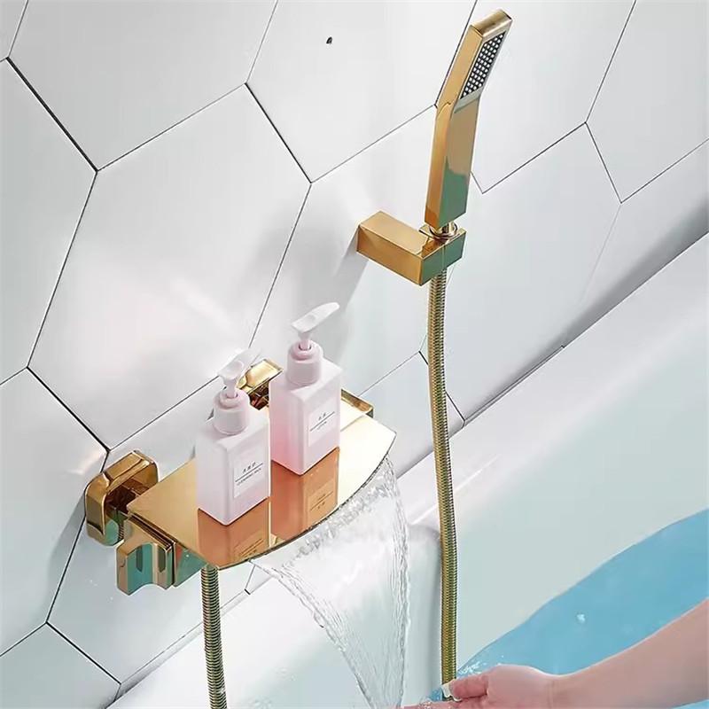 Tuqiu Grau Bad- und Duscharmatur-Set Wandmontiert Messing Gold Wasserfall Badewannen- und Duschmischer Schwarz Badezimmerarmaturen Messing