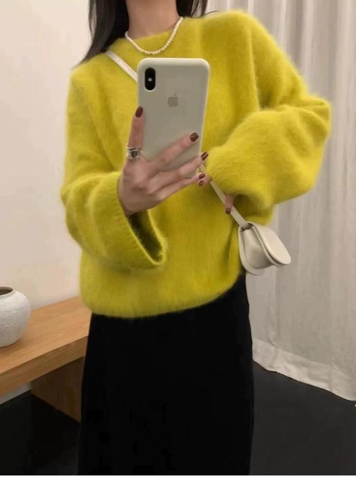Luxurious Soft Rabbit Fur Sweater - Women's Loose Knit Pullover for Autumn & Winter