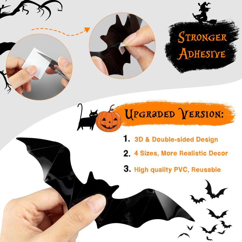 3d Bats Wall Stickers 4 Sizes Halloween Decorative Decals Wallpaper For Walls Doors Glass Tiles