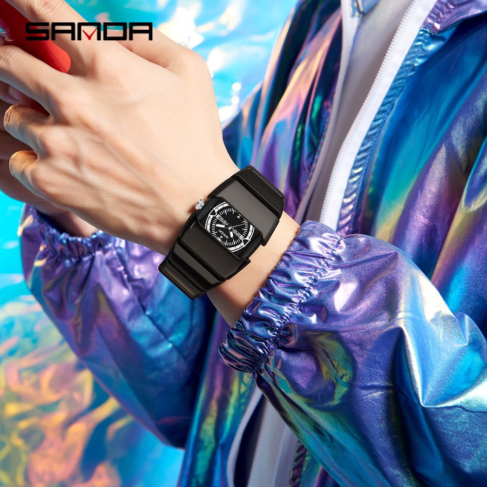 Sanda Men's Waterproof Y2K Retro Quartz Wristwatch with Multi-section Armor Strap, Model 9503.