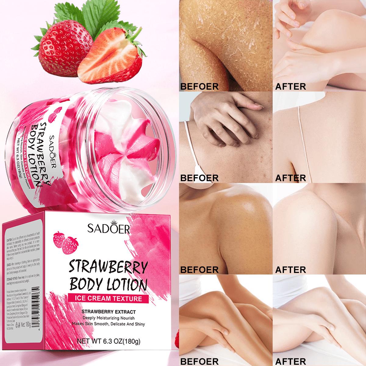 

Strawberry body lotion with triple moisturizing effect improves skin dryness brightens tone easy to absorb non greasy hydrating for gentle skincare 1