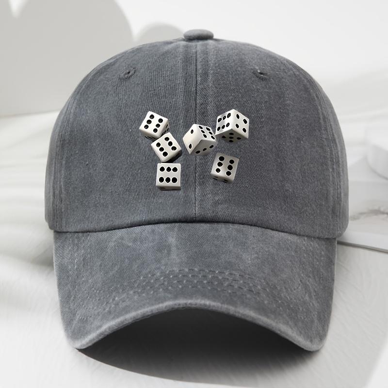 Dice Pattern Baseball Cap Vintage Washed Polyester Casual Adjustable Outdoor Hat for Men Women