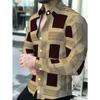 Men's Dress Shirt, Khaki Brown Checkered, Business Casual Long Sleeve Collar