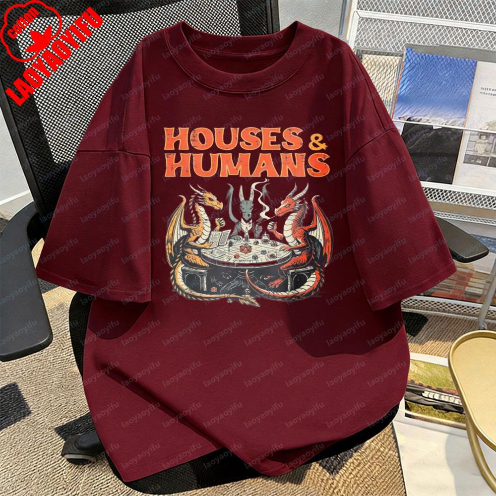 

Dragons Playing Chess Houses and Humans Tee Fantasy Gamer Casual Cotton Shirt Trendy Cute Fashion Tops Mens Clothing Camisetas S
