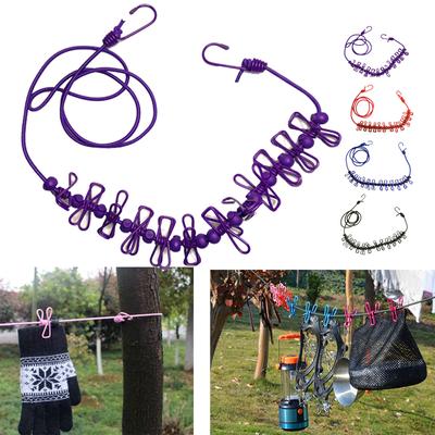 Corde à linge extensible antidérapante de 4M, pour Camping en plein air, avec 12Clips, corde à linge extensible de voyage, ligne de chaussettes, corde de séchage du linge suspendue