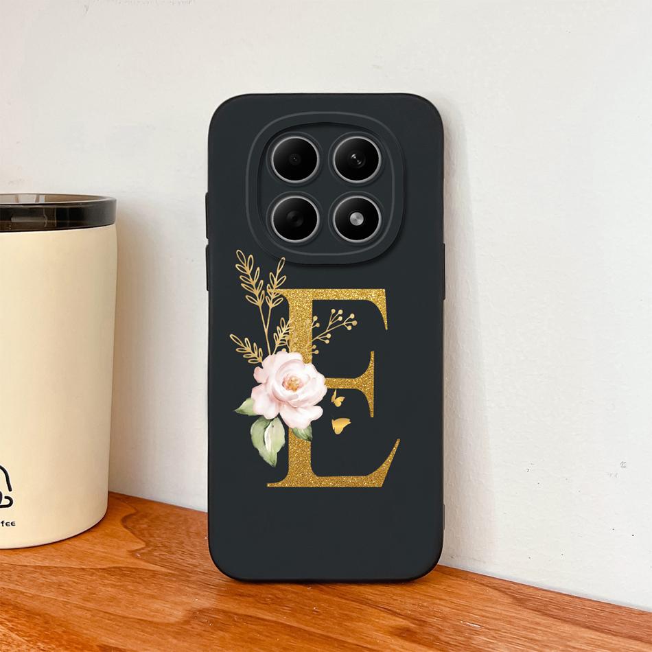 Floral Gold Letters Cover For Poco M8 Pro Phone Case Soft Smooth Liquid Silicone Anti Drop Protective High Quality Couple Bumper