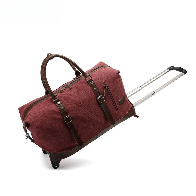 Pull Rod Travel Bag Men's Roof Duffel Bag Yoga Gym Bag Long and Short Travel Moving Canvas