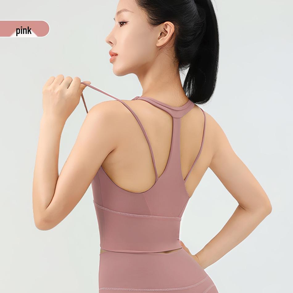 

Женский жилет для йоги с высокой степенью поддержки и стильной спинкой, ударопрочный спортивный бюстгальтер для бега XXL розовый