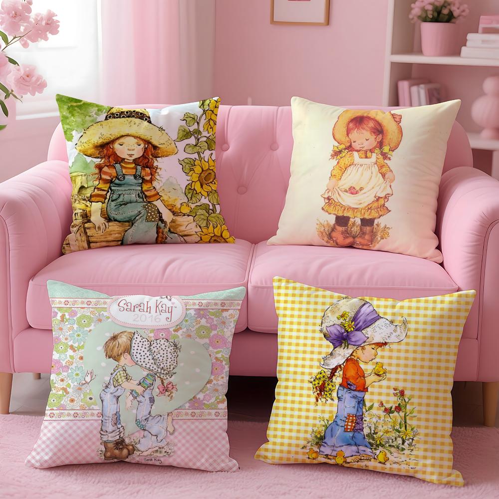 Sweet Anime Whimsical American Art SSarah Kay Cushion Cover Pillow Case Soft Skin Friendly Fabric  Concealed Zipper