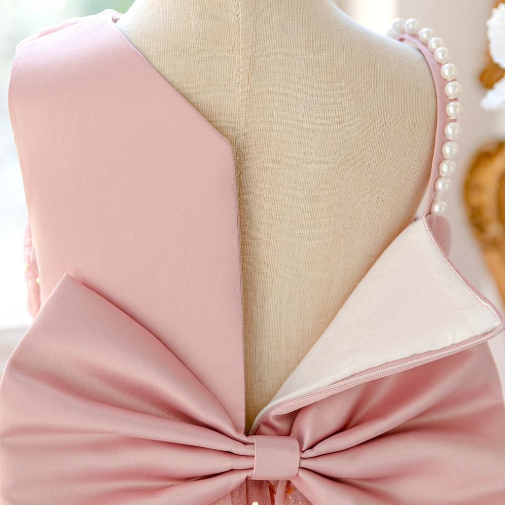 Flower Girl Princess Dress For Weddings Summer Kid Formal Bow Long Gown For School Evening Party Children New Year Cloth AL6088