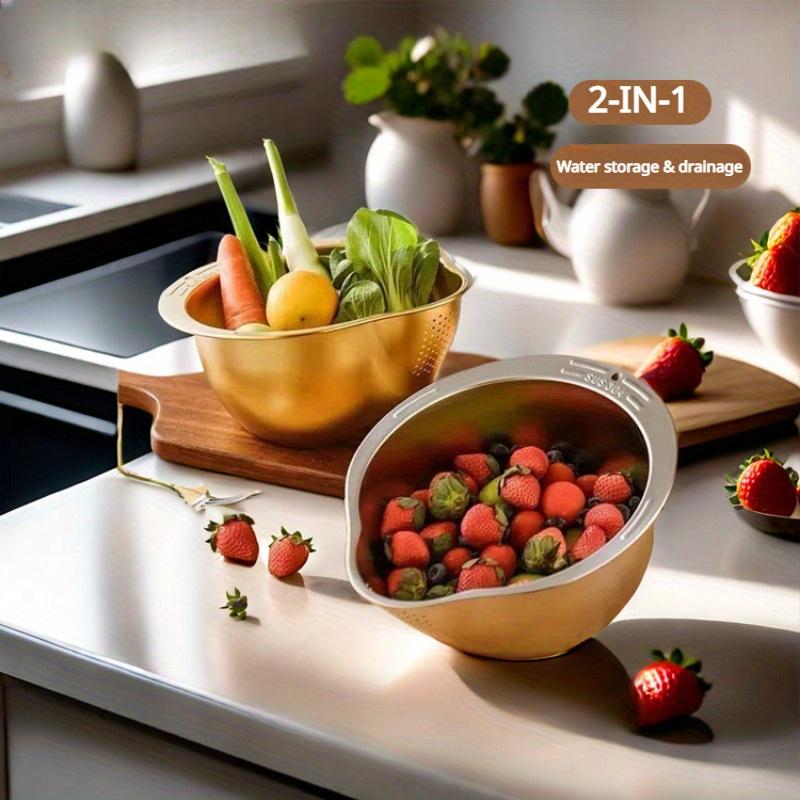 Thickened 304 Stainless Steel Rice Washing Basin Multifunctional Kitchen Draining Bowl Vegetable Strainer Tool