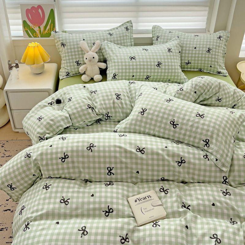 Ins Pink Plaid Bedding Set No Filler Twin Queen Size Comforter Cover Flat Sheet Pillowcase Girls Boys Solid Blanket Duvet Duvet