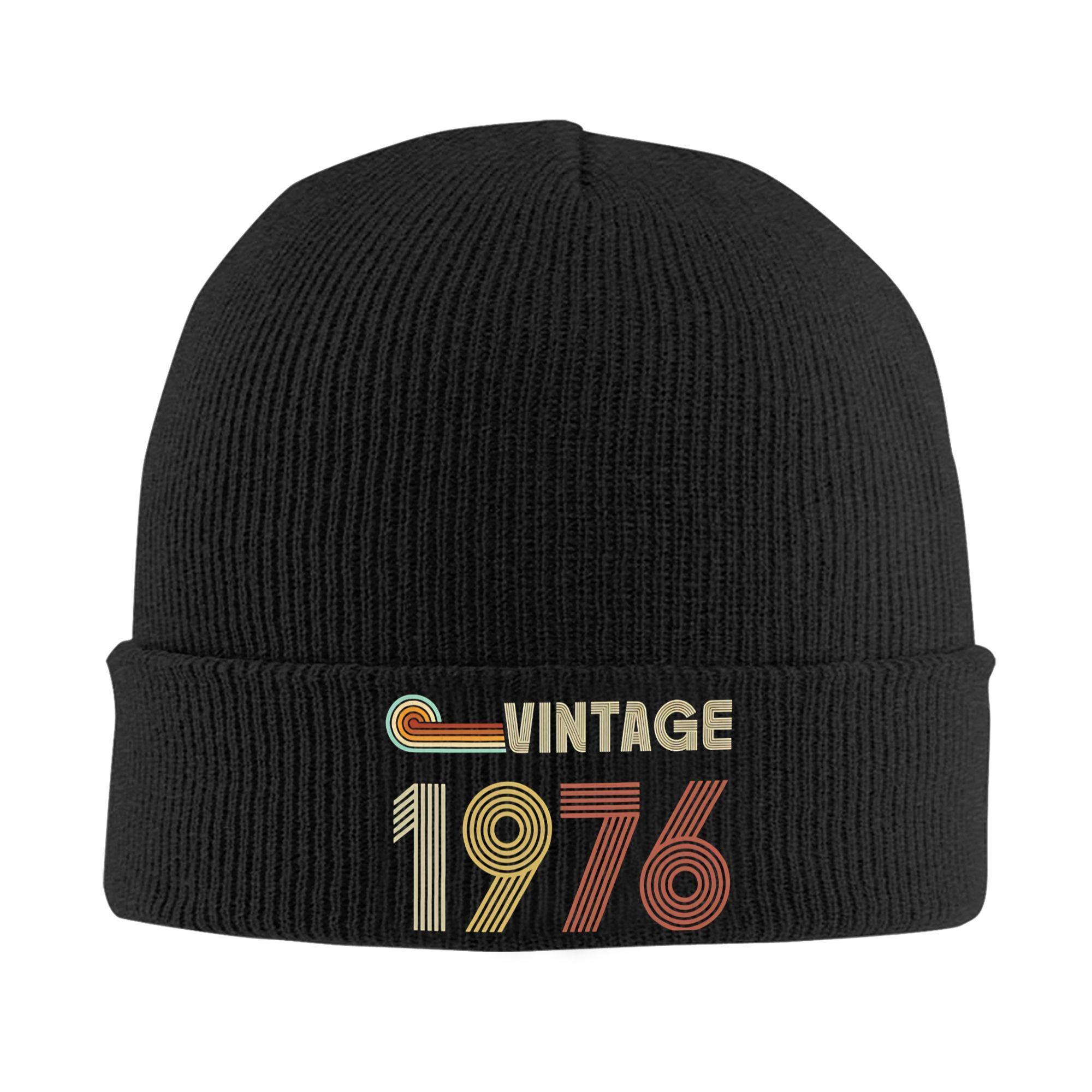 

Men Women Knit Cuff Beanie Born in 1976 vintage age 50 years old 50th birthday Merch Warm Knitting Skull Cap Beanies Skullies One Size