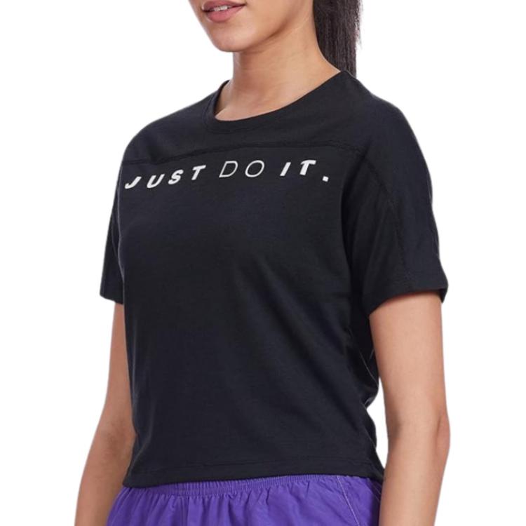 Nike Dri-FIT Sport Rundhals Buchstaben Pullover Kurzarm T-Shirt Damen Tops Schwarz CT6971-010
