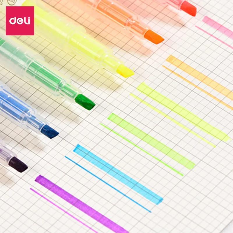 DELI Dual Tip Highlighter 3Pcs/Bag 6 Colors Double Headed Highlight Marker Pen Stationery