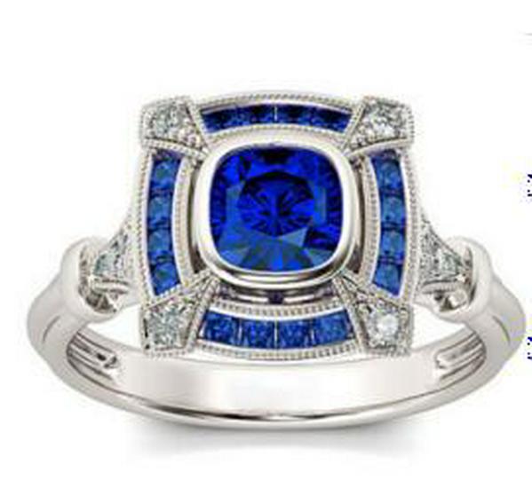 Trendy European  American Geometric Blue Square Ring Size 10