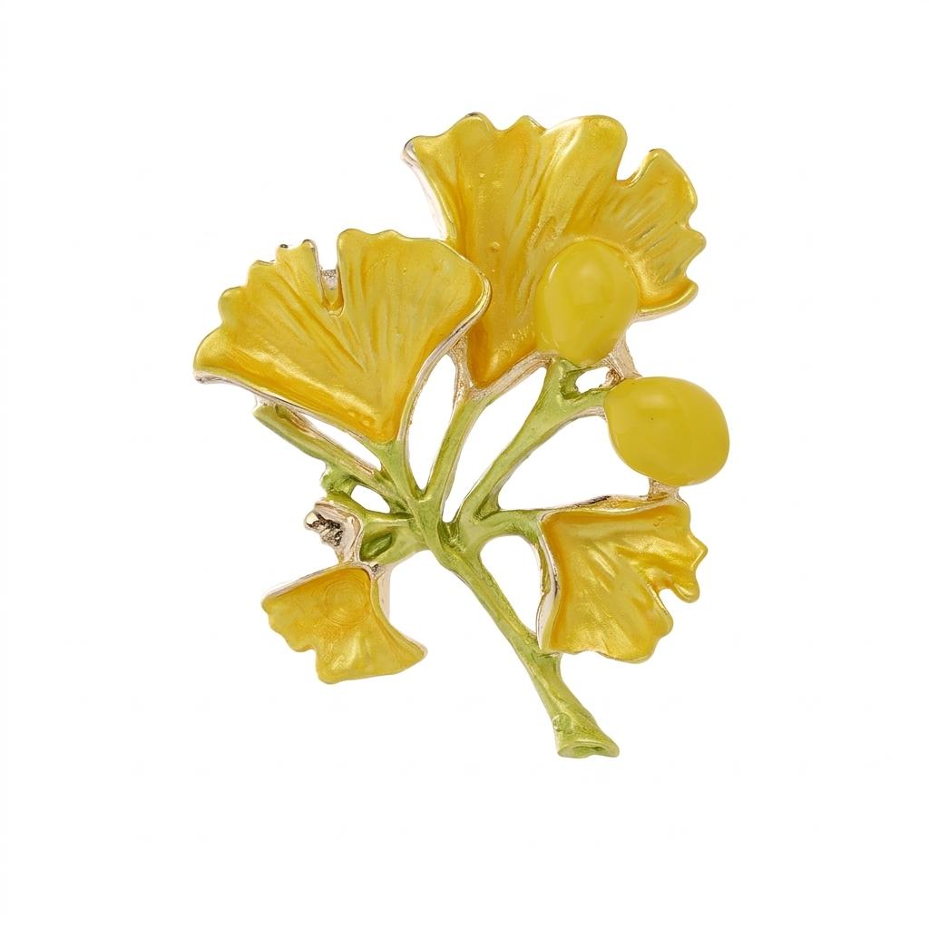 Retro Enamel Ginkgo Leaf Brooch Zinc Alloy Lightweight Comfortable Wear C915 A жёлтый