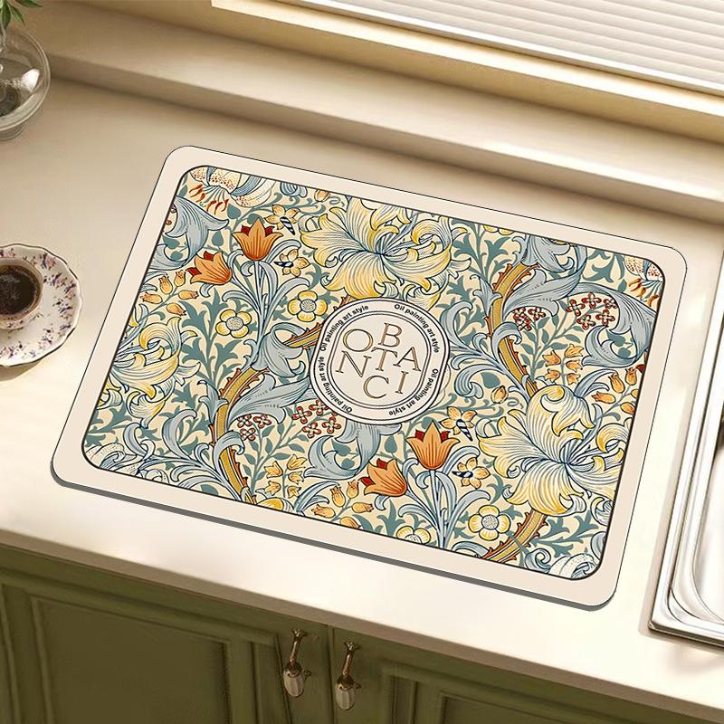 

Small Fresh Flower Diatom Mud Drain Mat Household Water Absorption Quick Drying Easy Care Table Mat Restaurant Wear-Resistant And Dirt-Resistant Mat 30 * 40Cm (diatom mud)