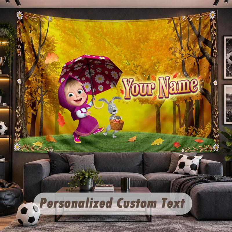 Wall Hanging Tapestry Custom NameMasha and the Bear Pattern Personalized Printed Fabric Wall Decor