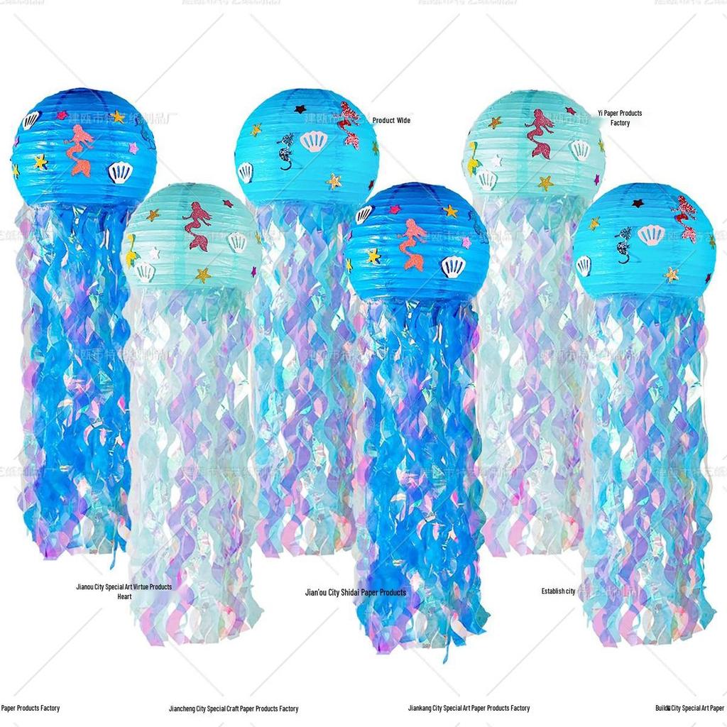 Creative Seven-Color Jellyfish Lanterns - DIY Mermaid Paper Lanterns for Kindergarten Birthday Party Decorations