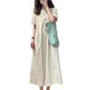 Plus Size Summer Retro Japanese Style Slimming Long Dress - Short Sleeve, Artistic, Casual, Lazy.