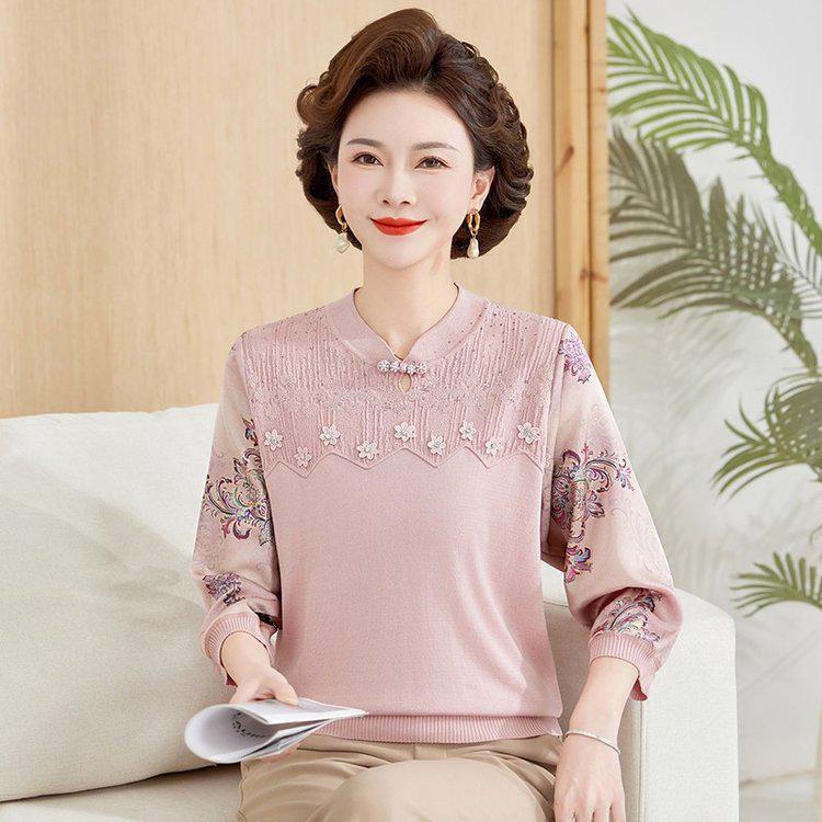 Elegant Lace Trim Women's Thin T-shirt - Spring/Autumn Casual Top for Mothers