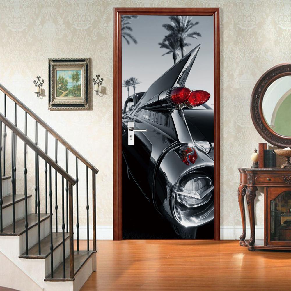 3D Door Mural Sticker Peel and Stick Door Wallpaper Golden Buddha Castle Moon Mermaid Flower Home Decor Removable