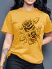 Women's Purple Rose Print Crew Neck Short Sleeve T-Shirt Casual Party Machine Washable Plus Size Top