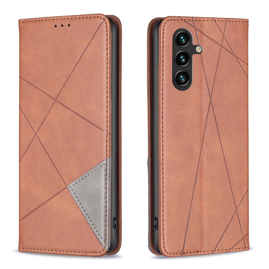 

For Samsung Galaxy A35 5G Case Card Holder Magnetic Closing Leather Cover Brown