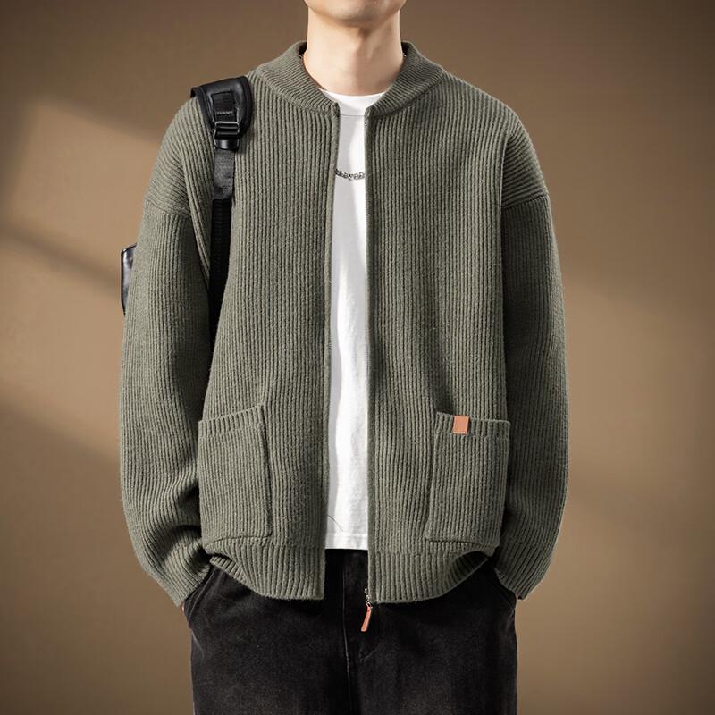 LRT Men's Baseball Collar Knit Cardigan