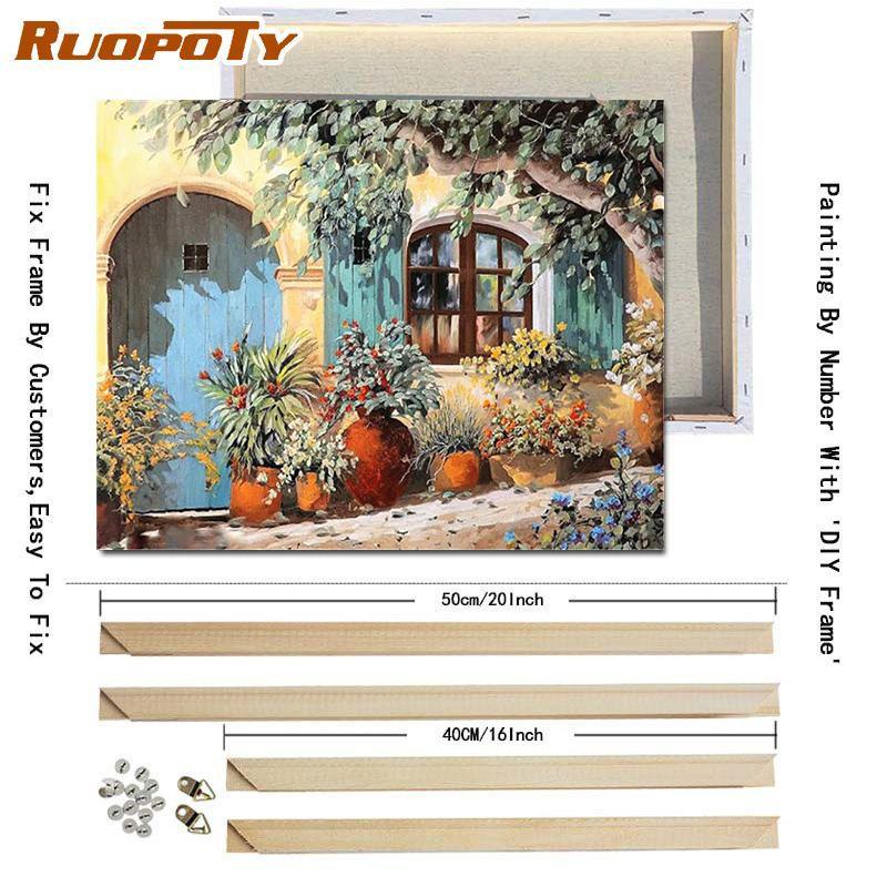 RUOPOTY Barvení podle čísel Městská krajina pro obývací pokoj na plátně Jedinečný dárek akrylový obrázek podle čísel domu