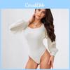 Polyester Bodysuit With Spliced Design And Long Sleeves For Sexy Fashion Enthusiasts