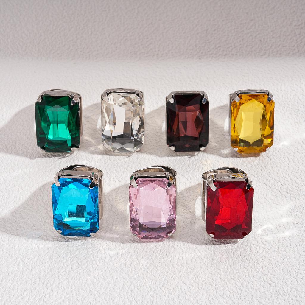 Exaggerated retro diamond-set geometric square open ring simple jewelry