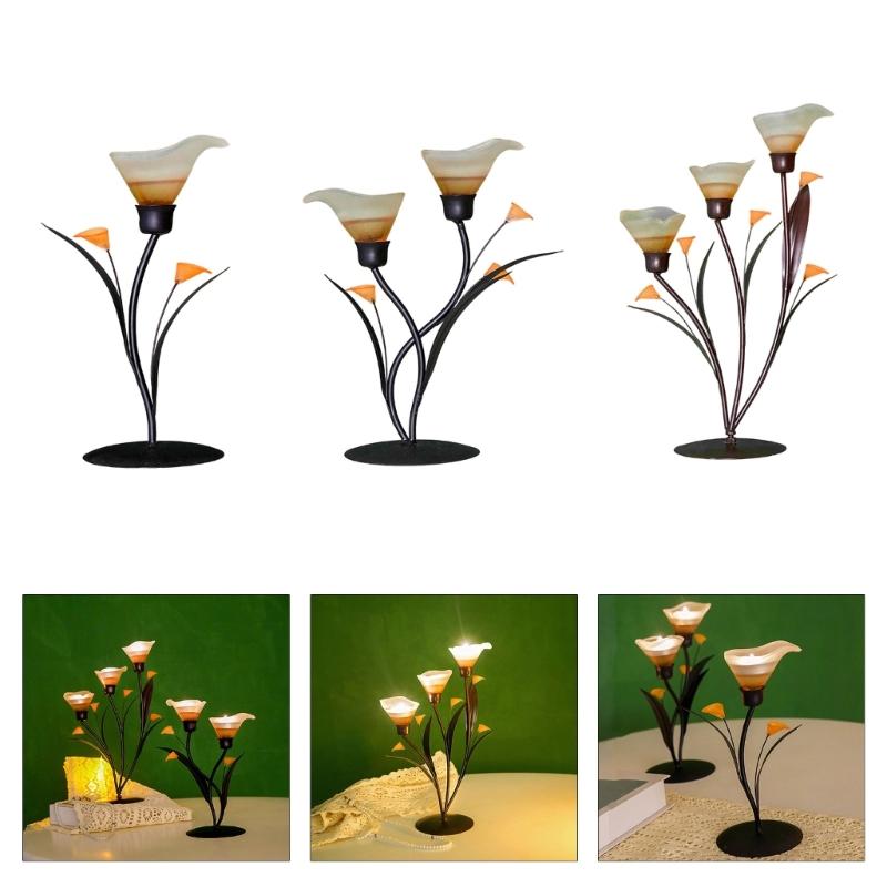 Eisenleuchter mit Glasblütenknospen Tischkerzenständer für Kamine Regal Arbeitsplatten Mittelstücke Kerzenständer