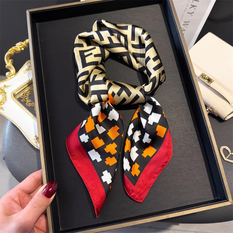 French light luxury chain small square scarf simulation silk printing silk scarf headscarf women's spring and summer scarf temperament scarf scarf new