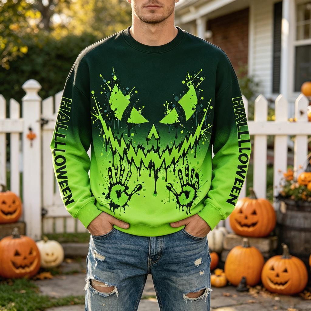 Men's Halloween Printed Neck Long Sleeve Casual Sweatshirt