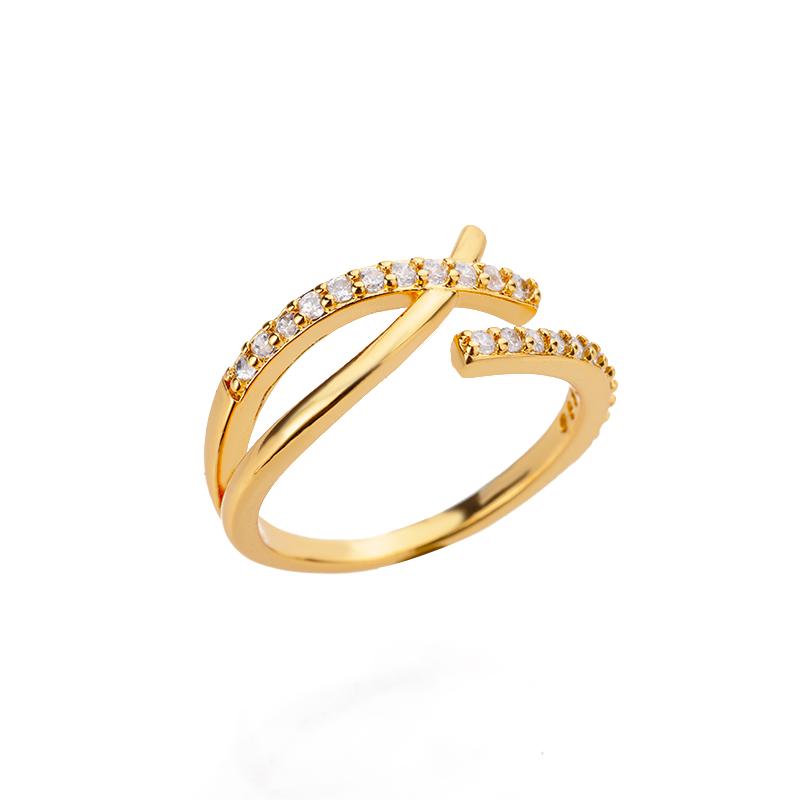 Shiny Opening Zircon Double Cross Rings For Woman Gold Color Stainless Steel Ring Luxury Wedding Ring Jewelry Gift Bague