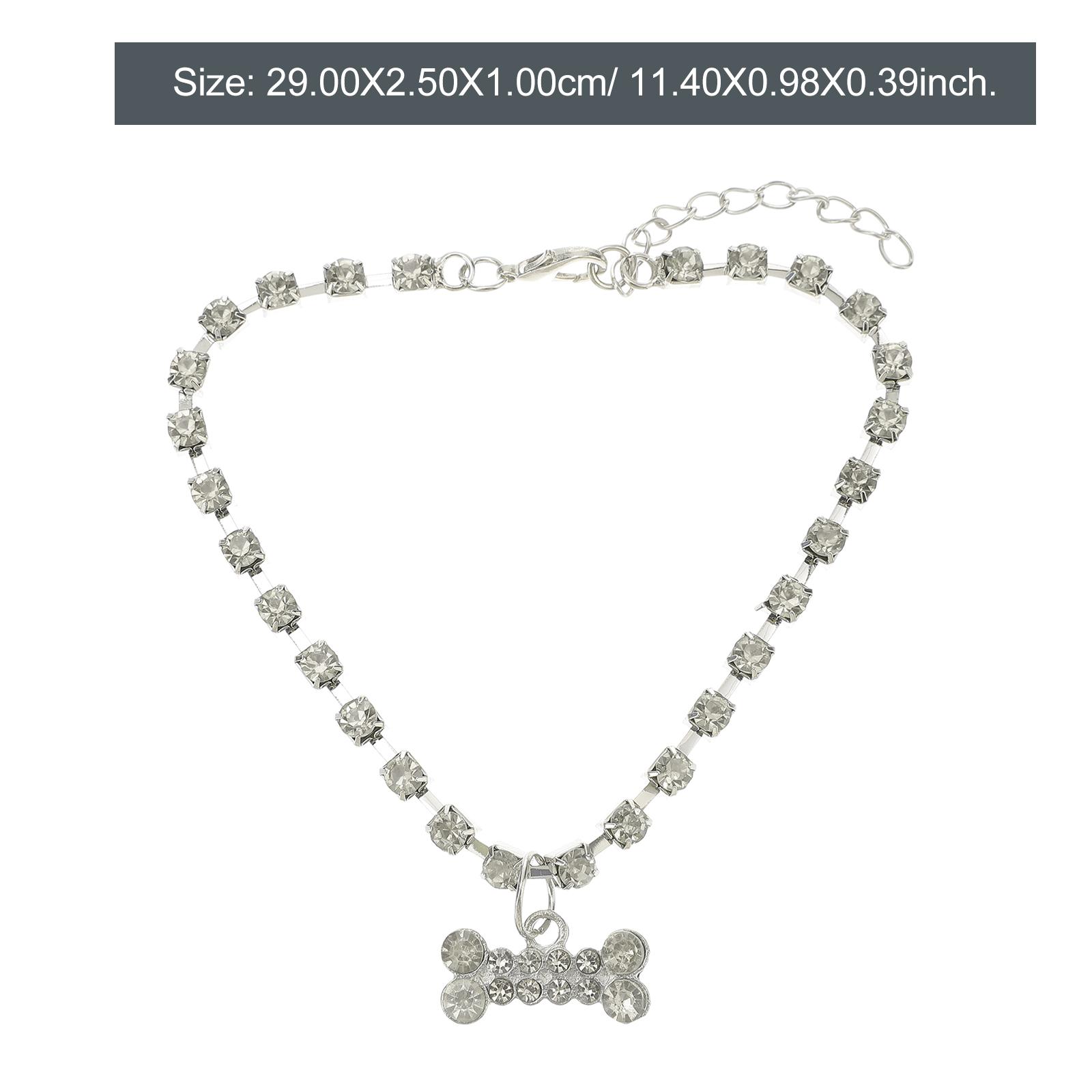 

Adjustable Bone Necklace Dog Collar Rhinestone Jewelry Metal Puppy Cat Collar Pet Necklaces Durable Safe Long Term Use Chain білий